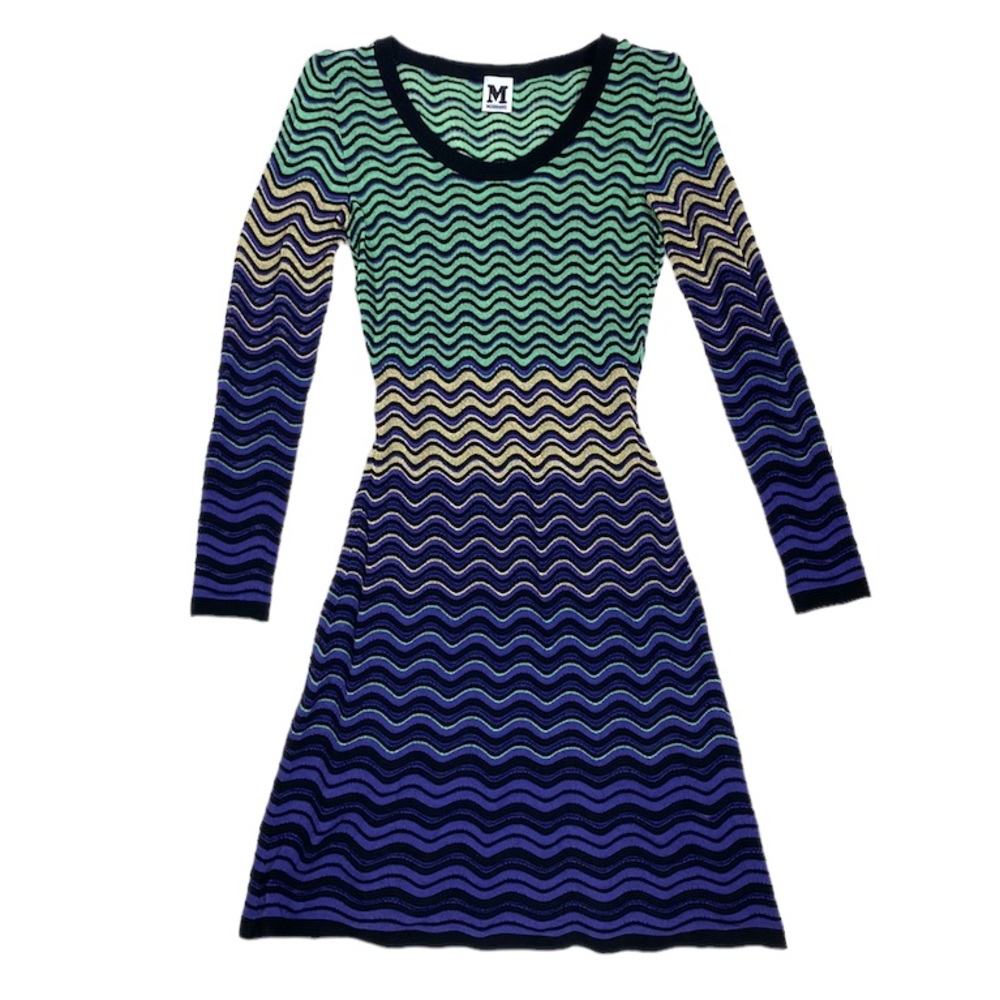 M Missoni Squiggly purple, green and yellow authentic knit dress size 38 NWT